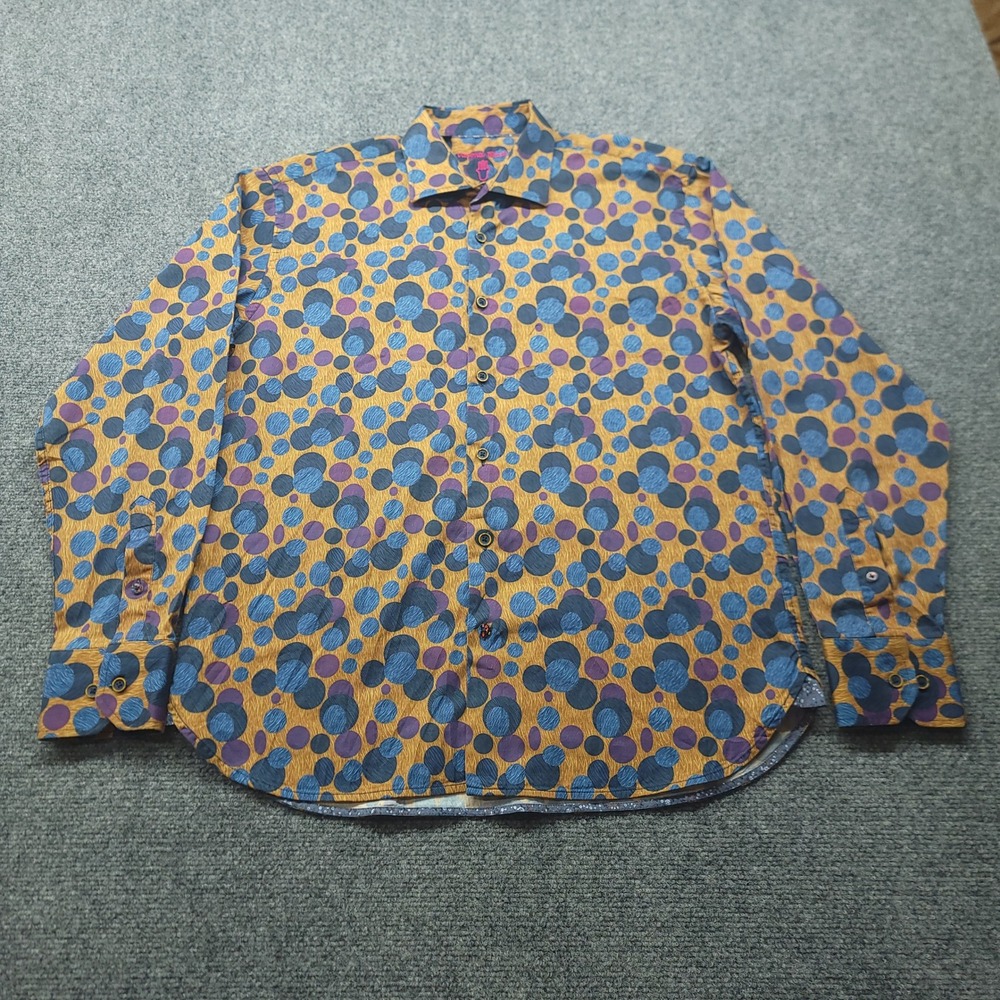 Luchiano Visconti Black Mens L Cotton Button Down Shirt Blue Orange Circle Print